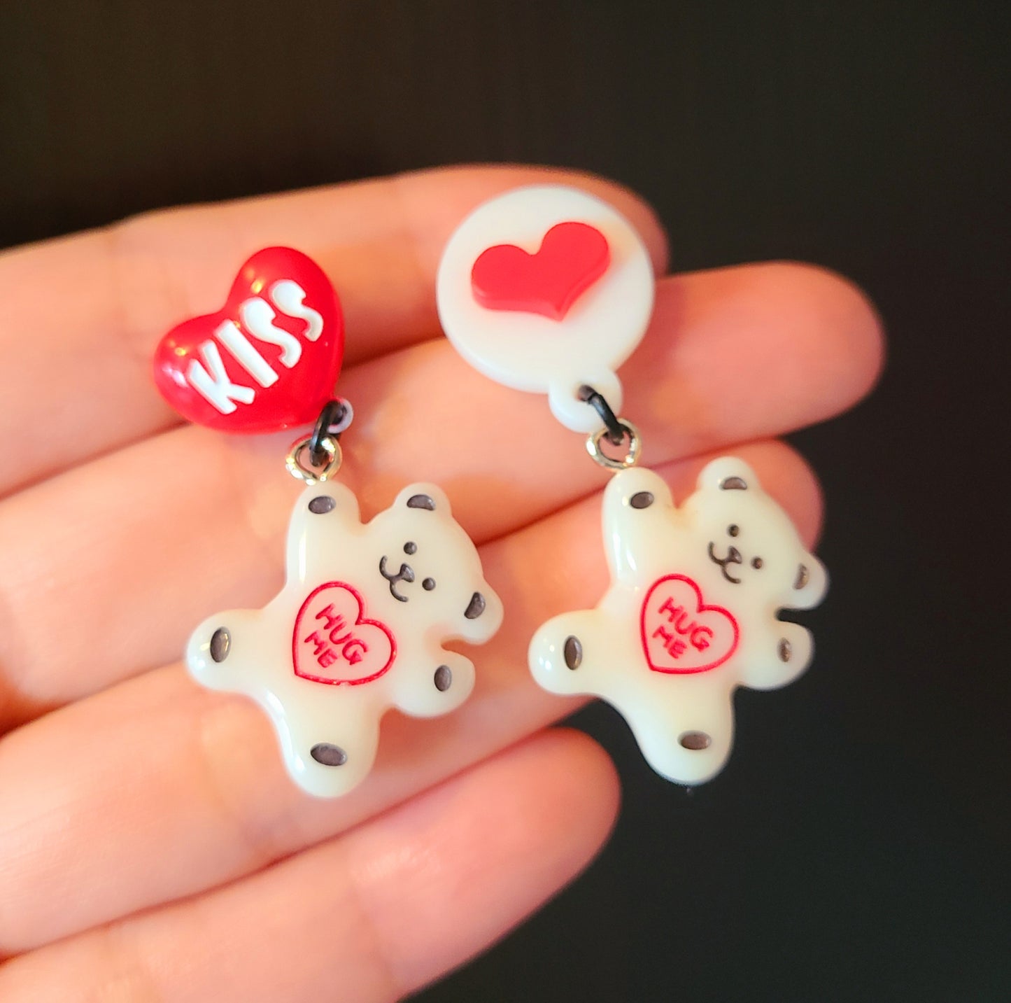 White Teddy Bear with Heart Earrings