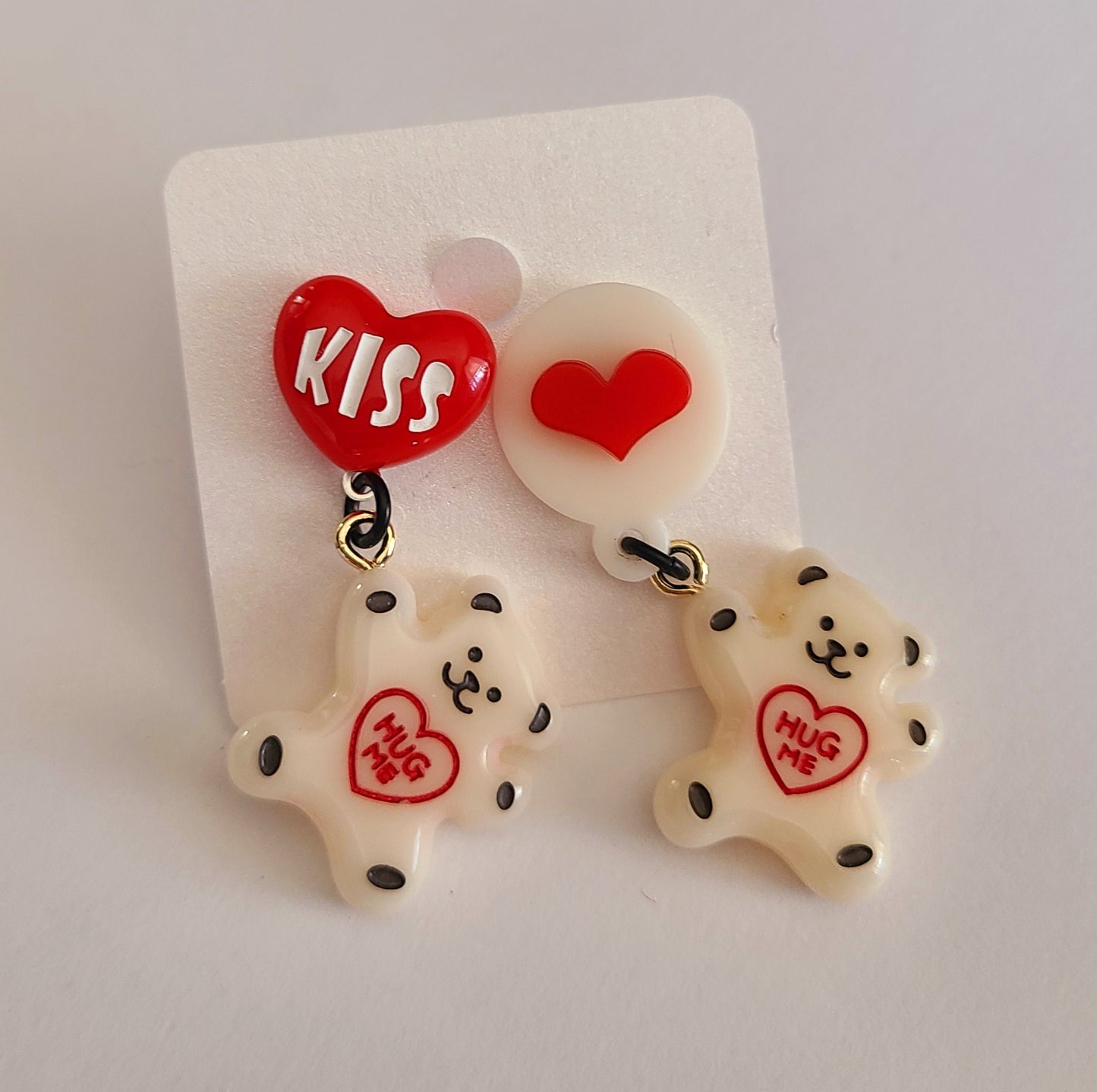 White Teddy Bear with Heart Earrings