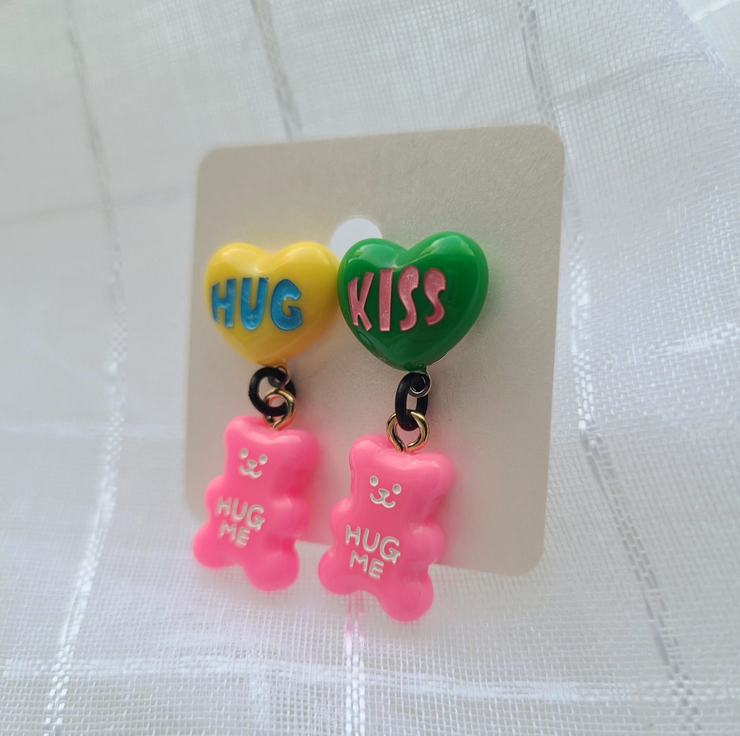 Pink Bear with Heart Earrings