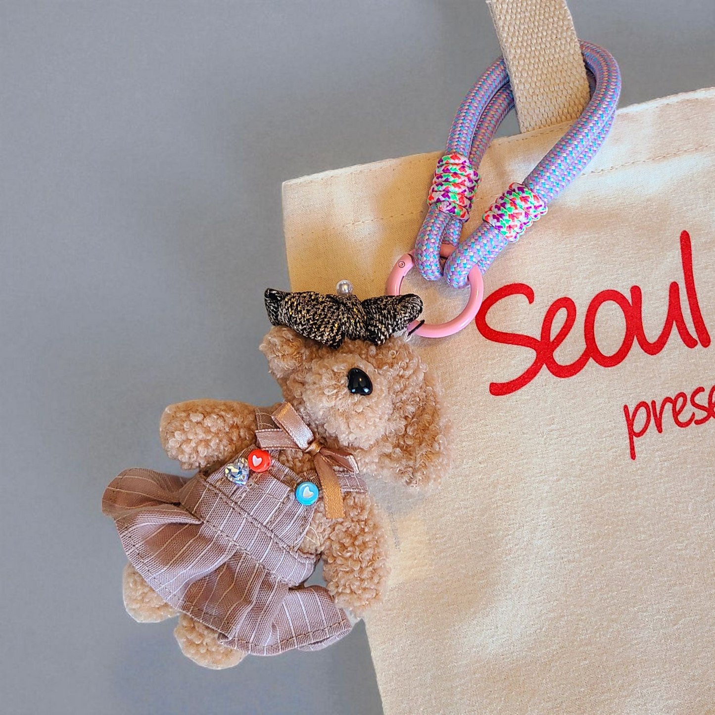Poodle Plush with Rope Bag Charm Keychain
