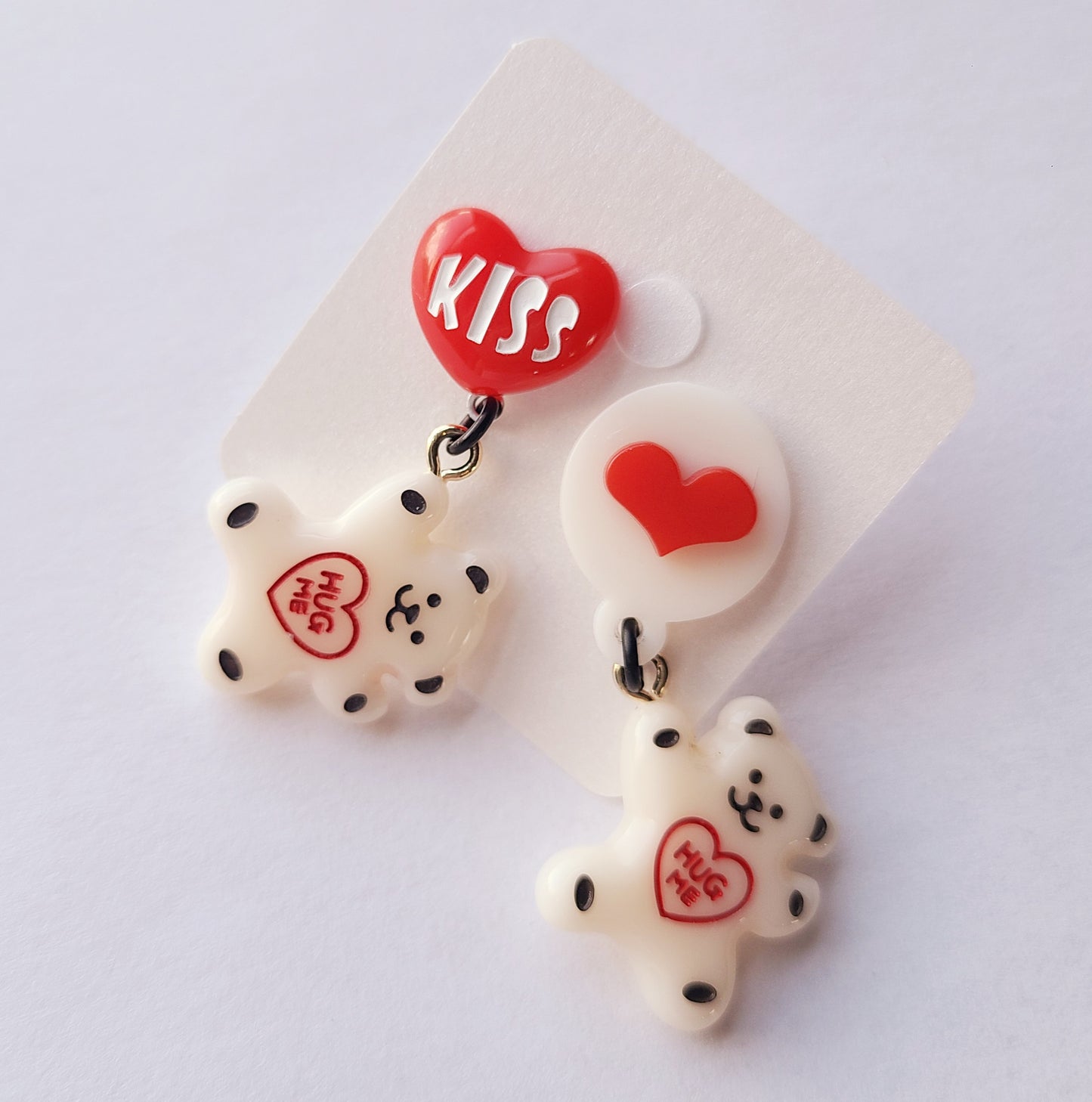 White Teddy Bear with Heart Earrings