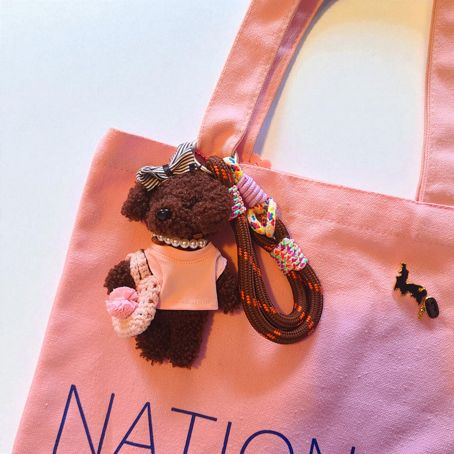 Poodle Plush with Rope Bag Charm Keychain