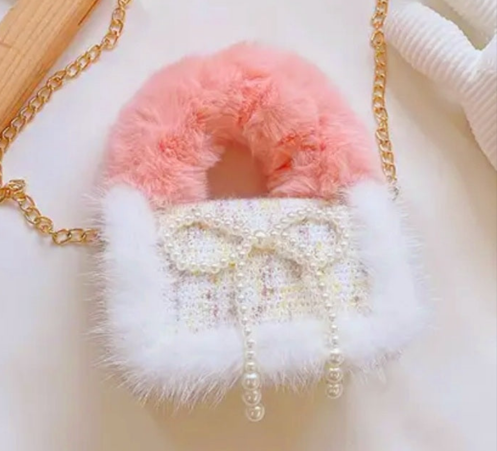 Fluffy Fur Handle Tweed Mini Handbag