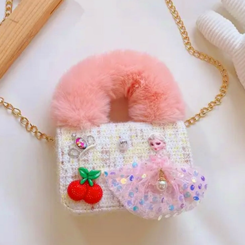 Fluffy Fur Handle Tweed Mini Handbag