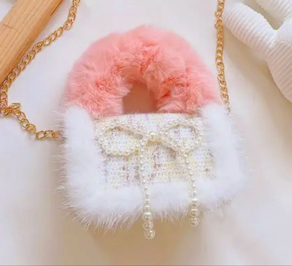 Fluffy Fur Handle Tweed Mini Handbag