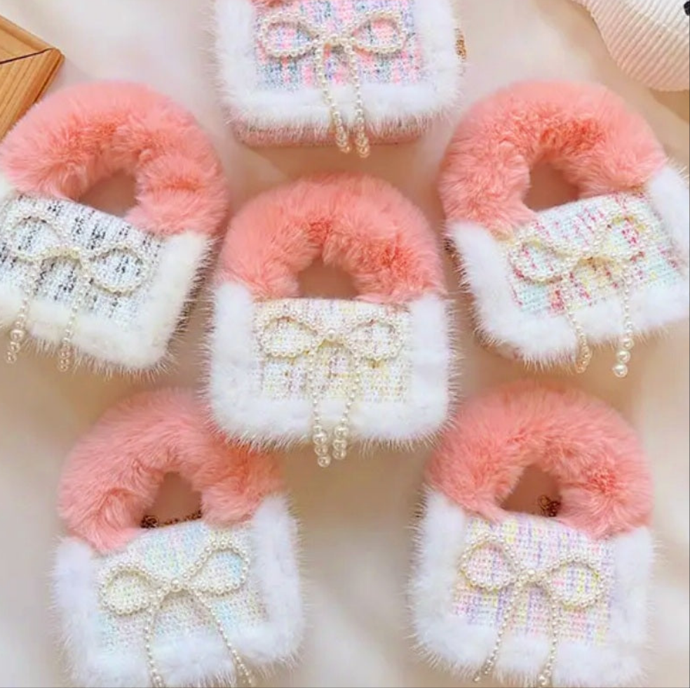 Fluffy Fur Handle Tweed Mini Handbag
