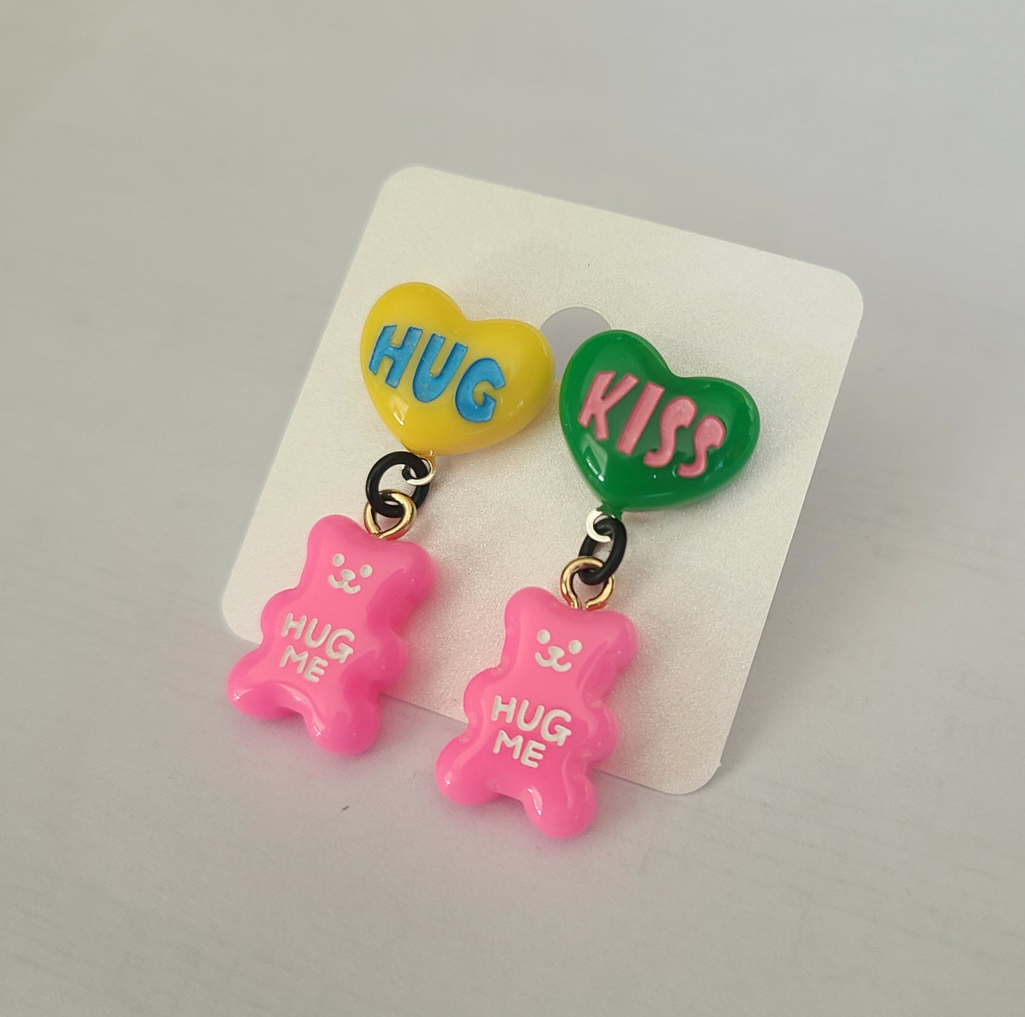 Pink Bear with Heart Earrings