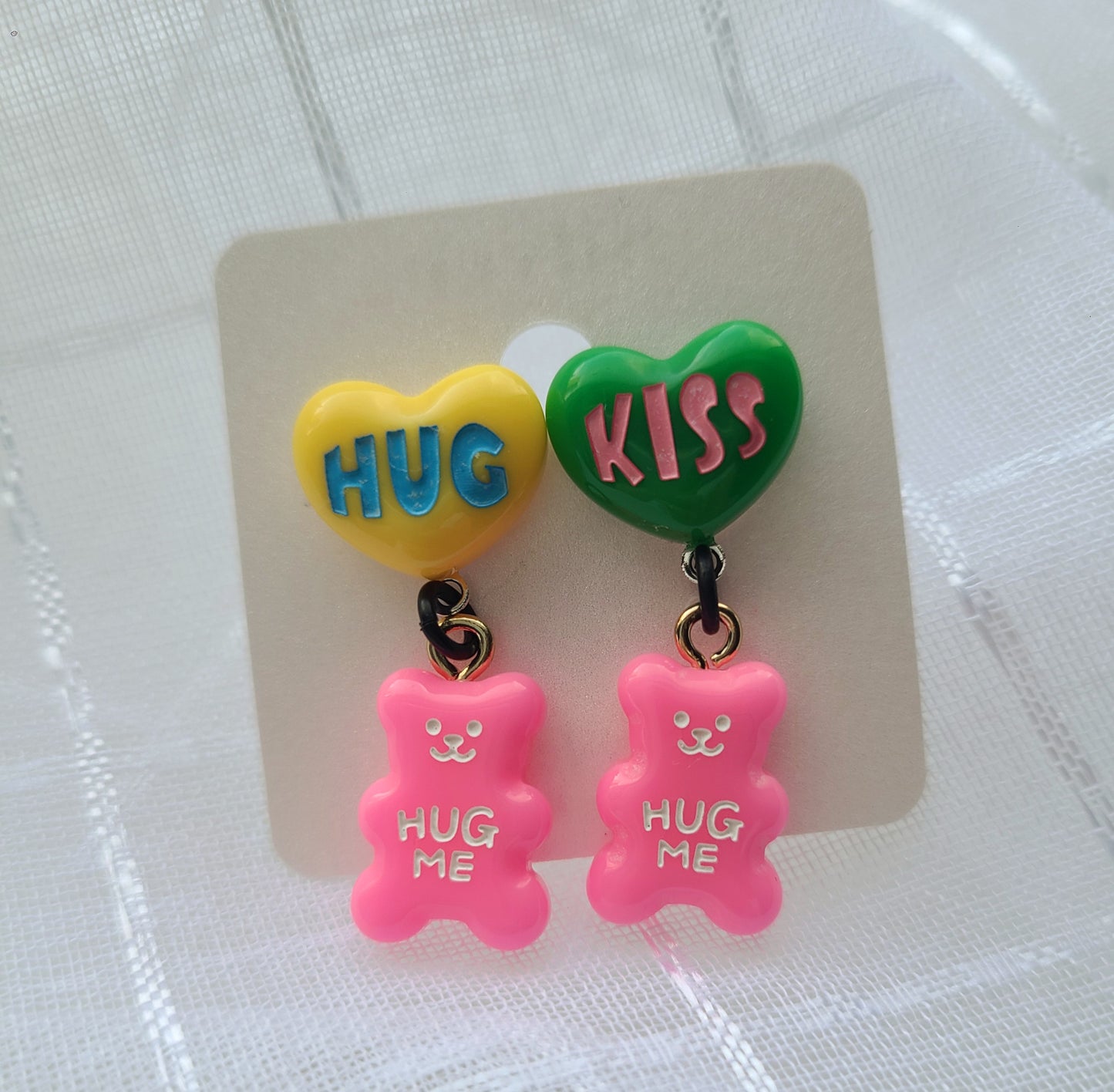 Pink Bear with Heart Earrings