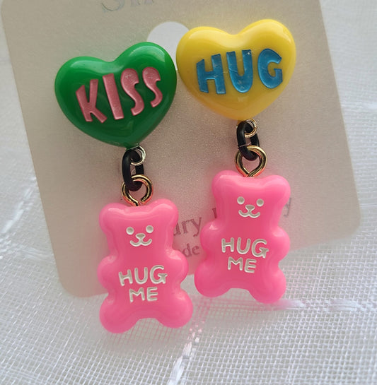 Pink Bear with Heart Earrings