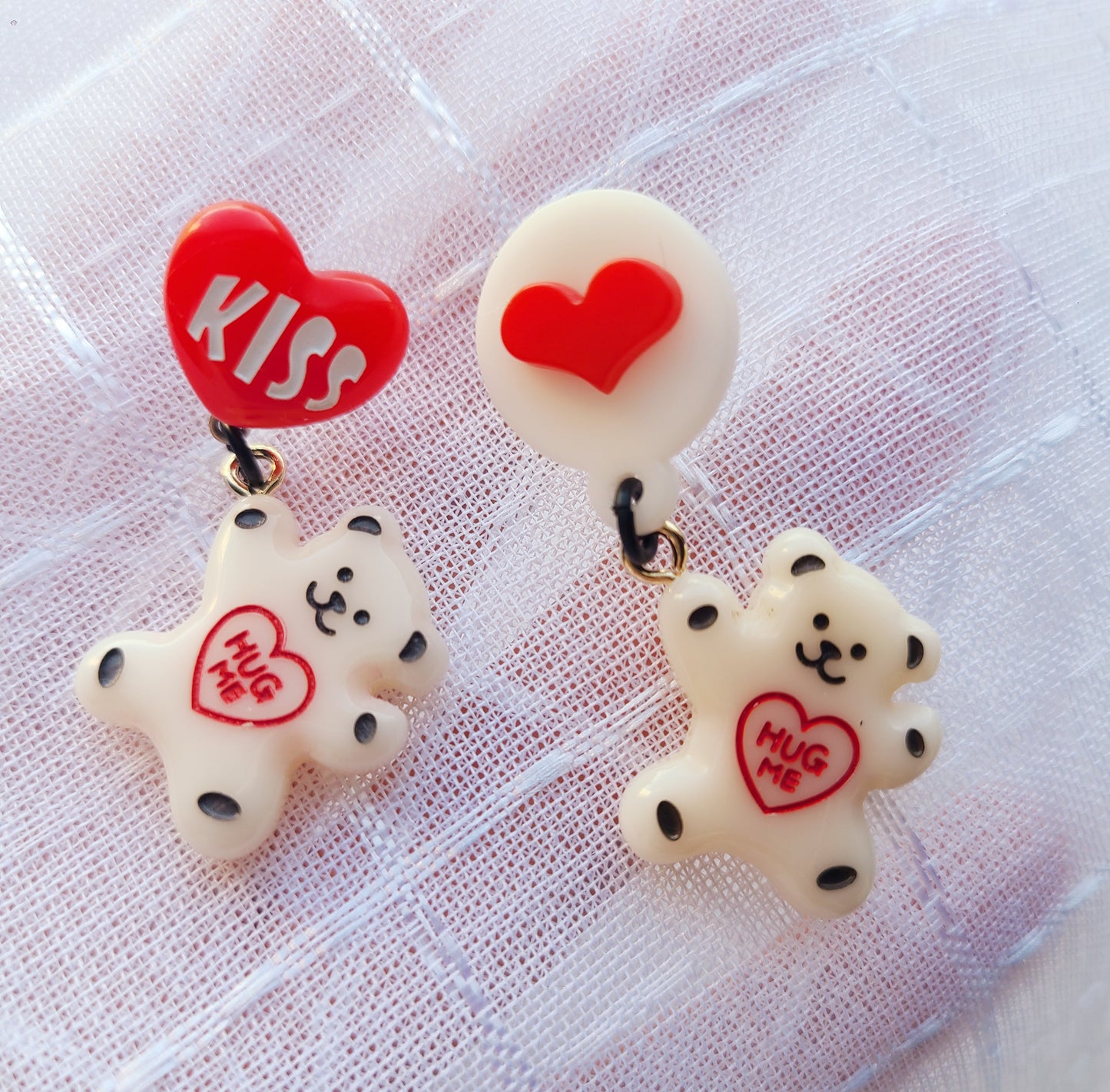 White Teddy Bear with Heart Earrings