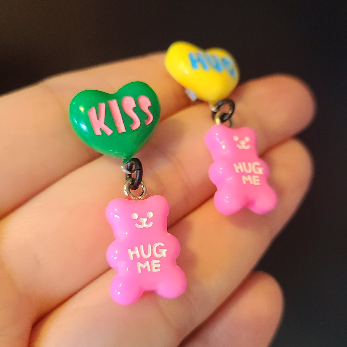 Pink Bear with Heart Earrings