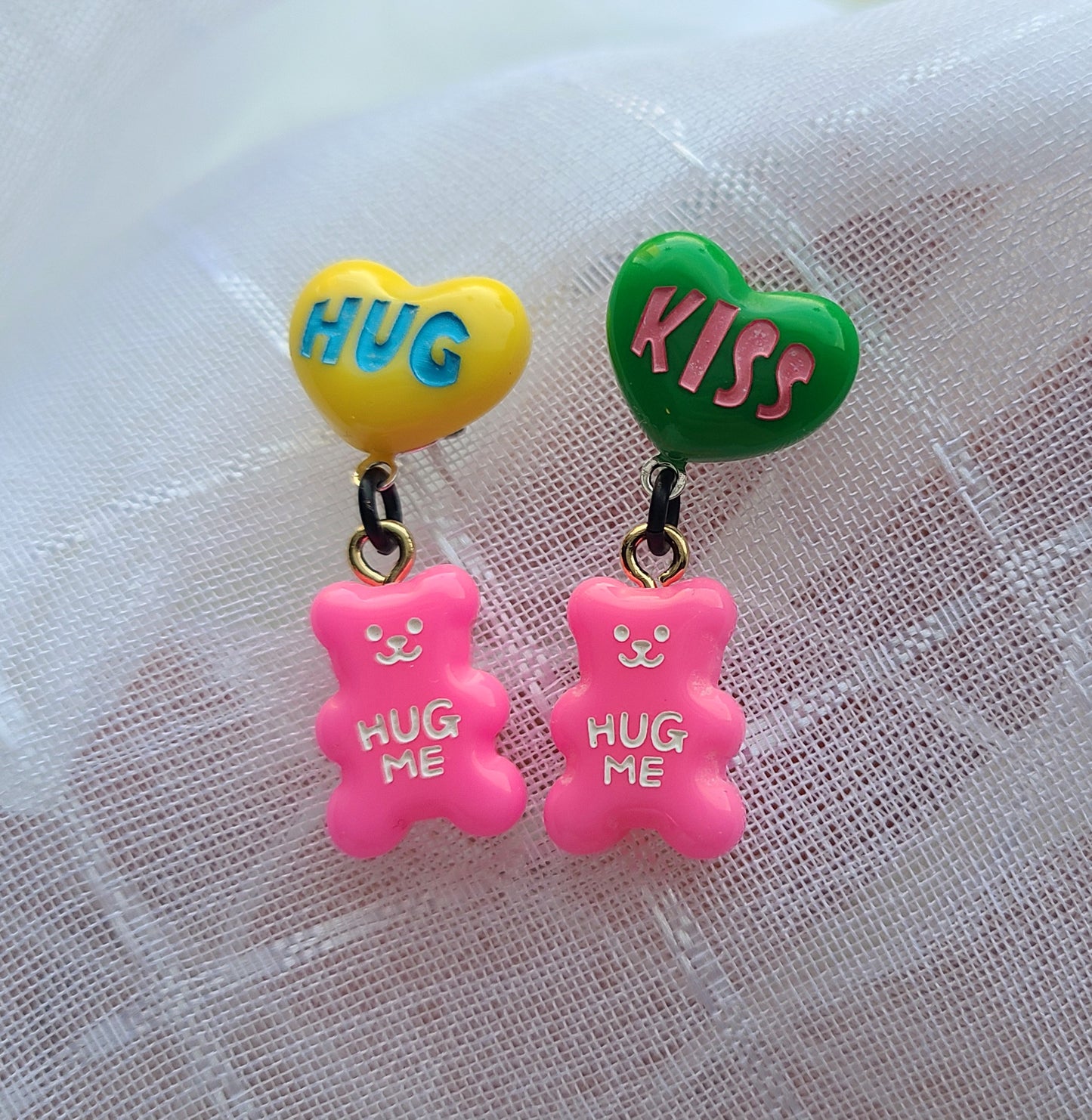 Pink Bear with Heart Earrings