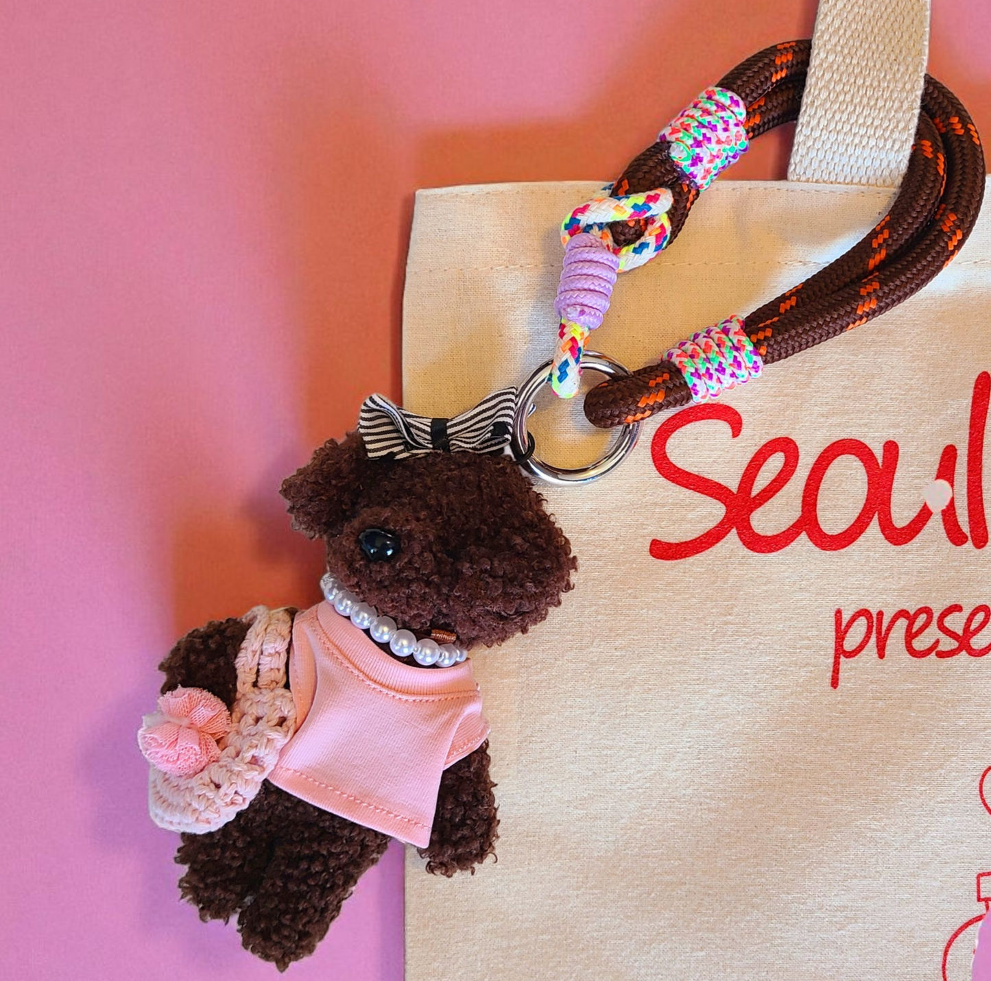 Poodle Plush with Rope Bag Charm Keychain