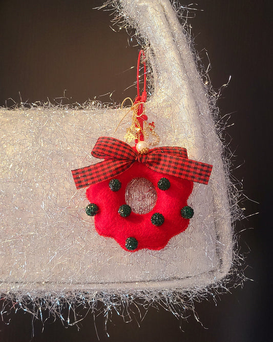 Handmade Wool Felt Mini Wreath Keychain, Bag Charm, Ornament