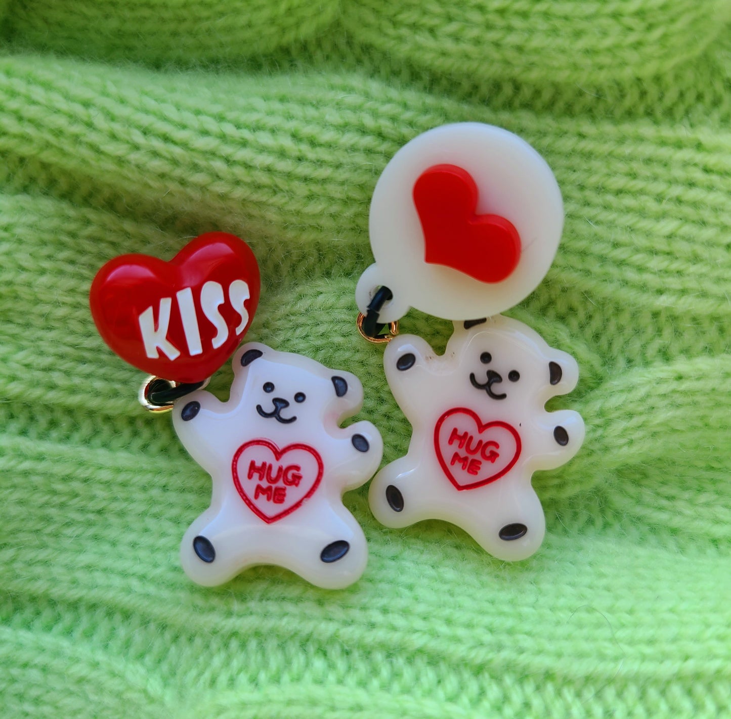 White Teddy Bear with Heart Earrings