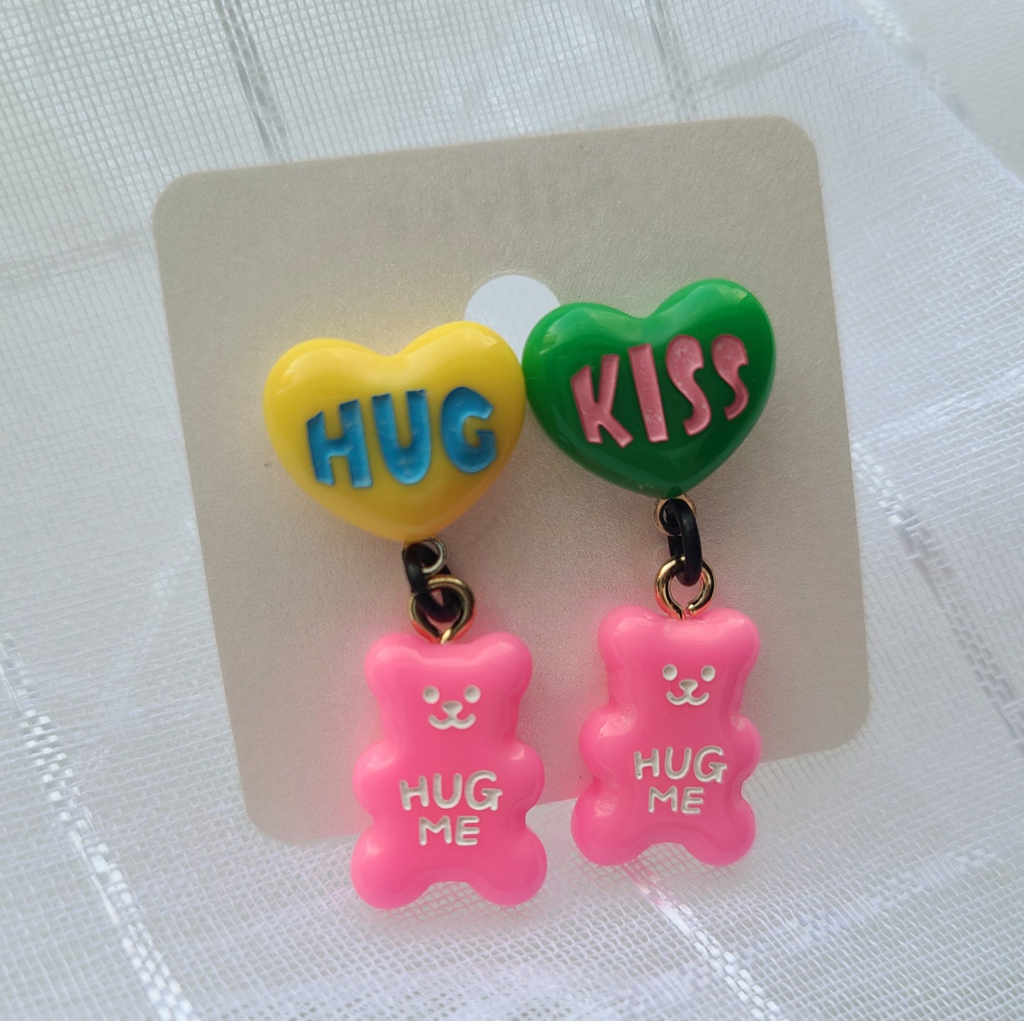 Pink Bear with Heart Earrings