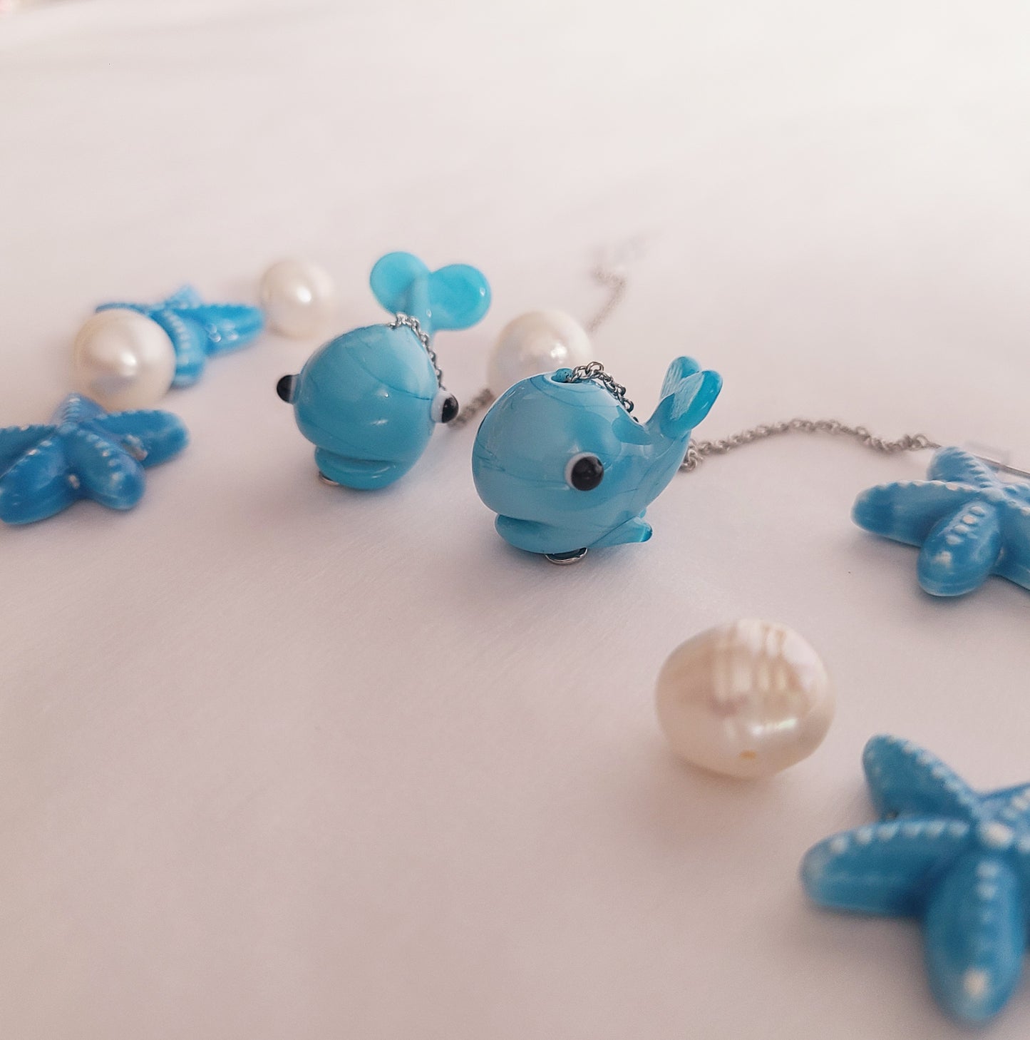 Baby Blue Whale Glass Earrings