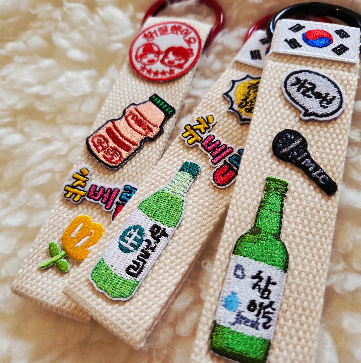Korean drinks embroidered patch Keychain, Charm