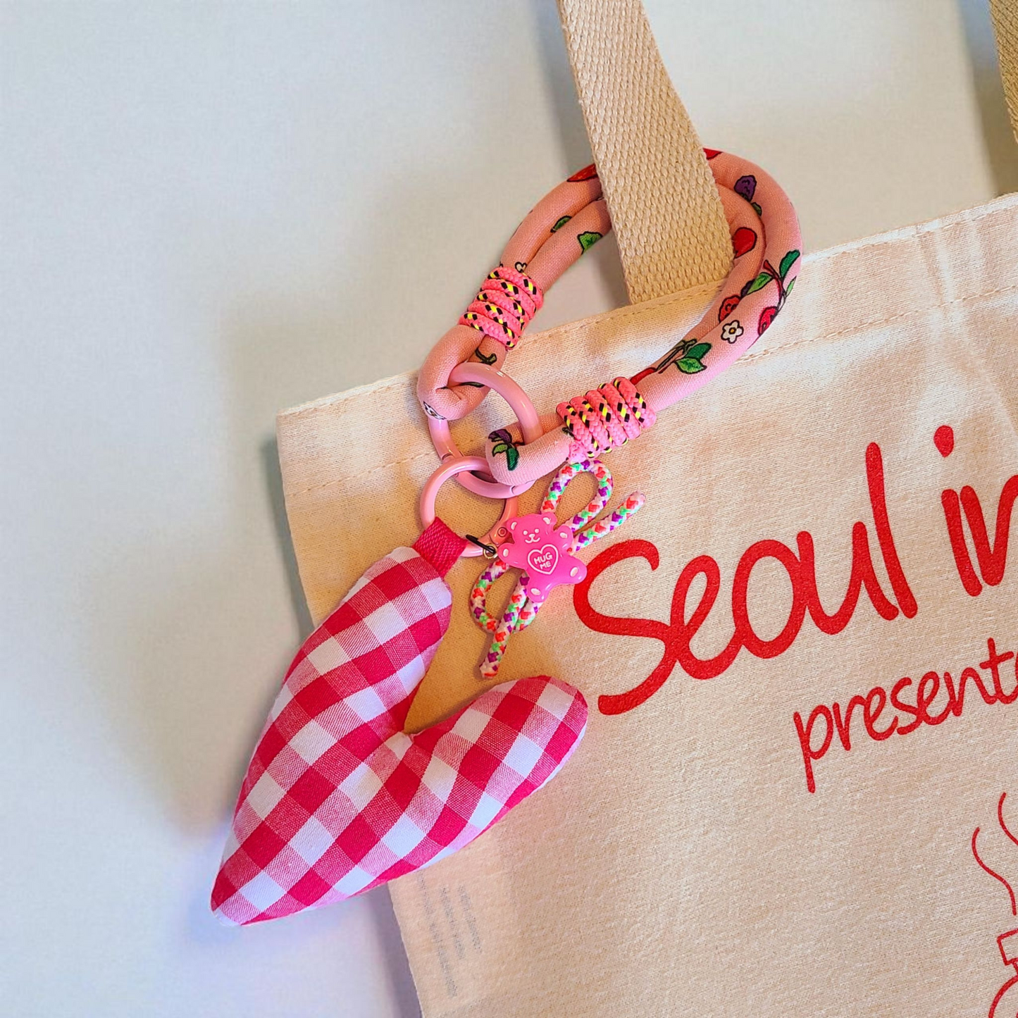Cotton Heart Charm with Cotton Rope Charm Keychain