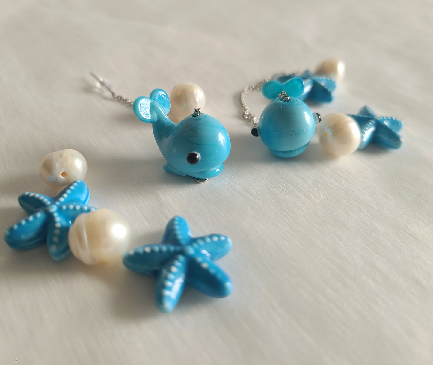 Baby Blue Whale Glass Earrings