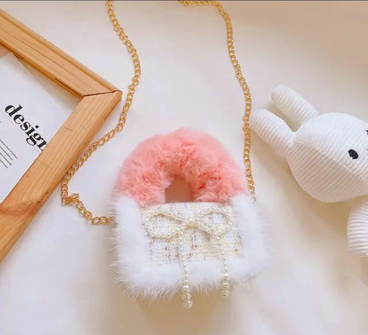 Fluffy Fur Handle Tweed Mini Handbag