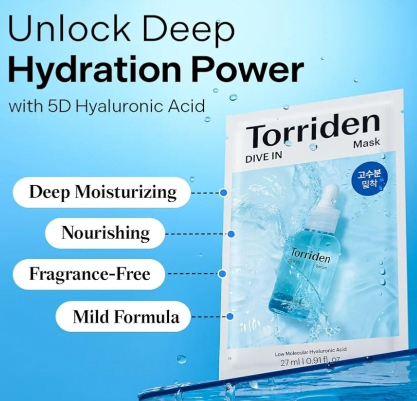 Torriden Dive in low Molecular Hyaluronic acid Mask Sheet X 10 ea