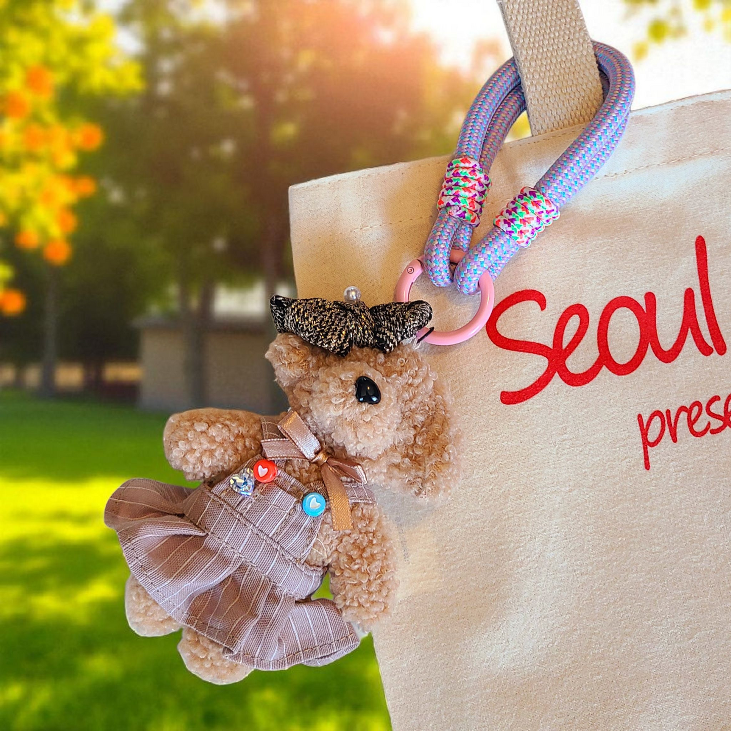 Poodle Plush with Rope Bag Charm Keychain
