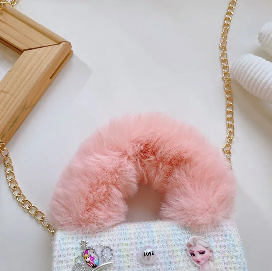 Fluffy Fur Handle Tweed Mini Handbag