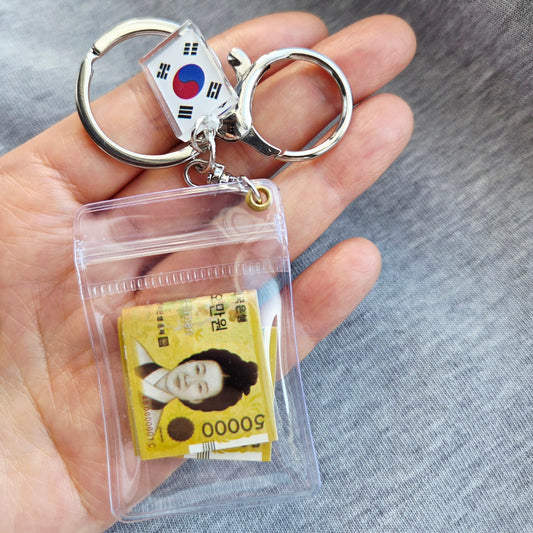 Mini lucky Korean Money bag, A Stack of 50,000 won bills Keychain