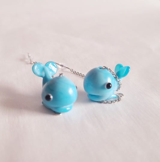 Baby Blue Whale Glass Earrings