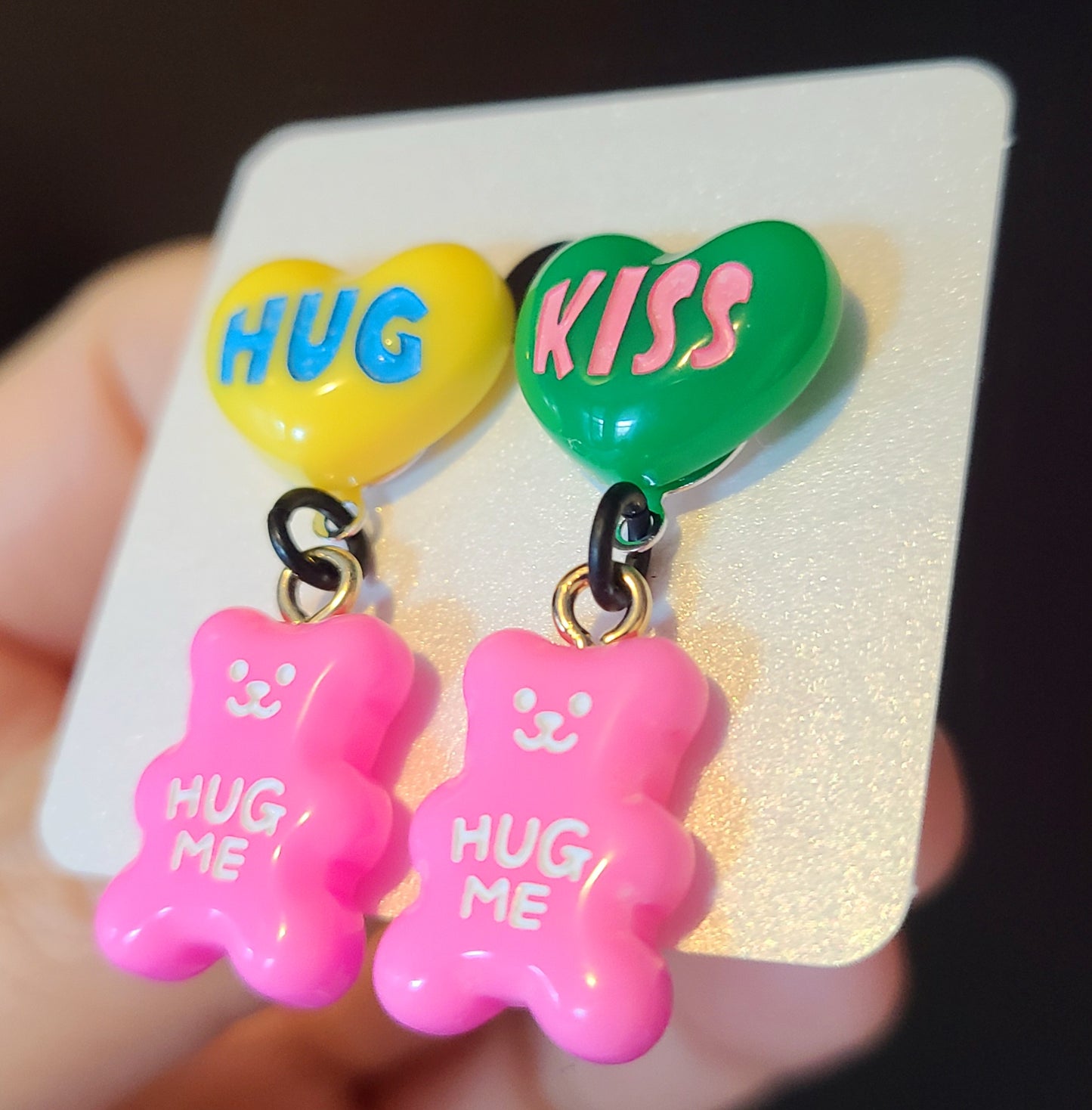 Pink Bear with Heart Earrings