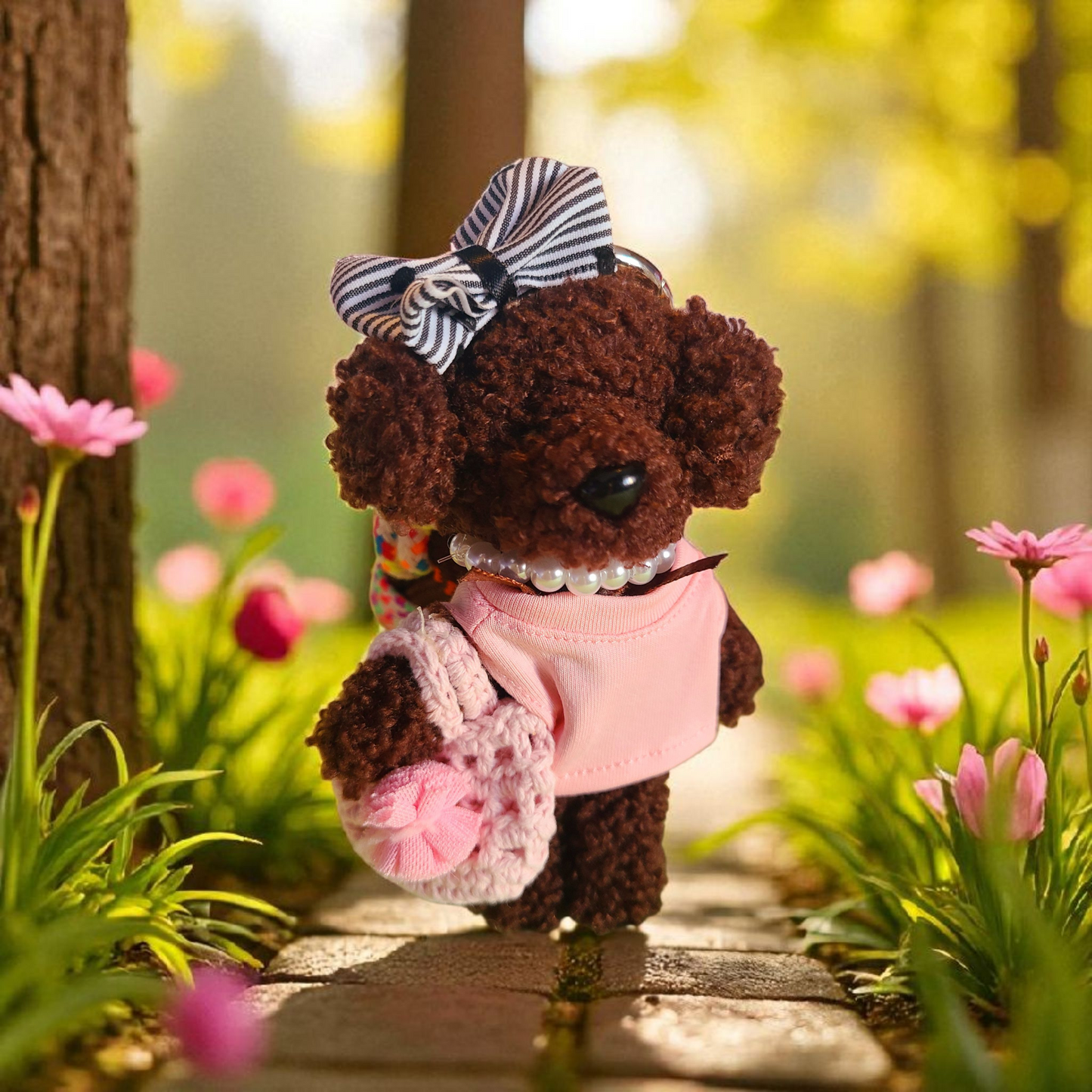 Poodle Plush with Rope Bag Charm Keychain