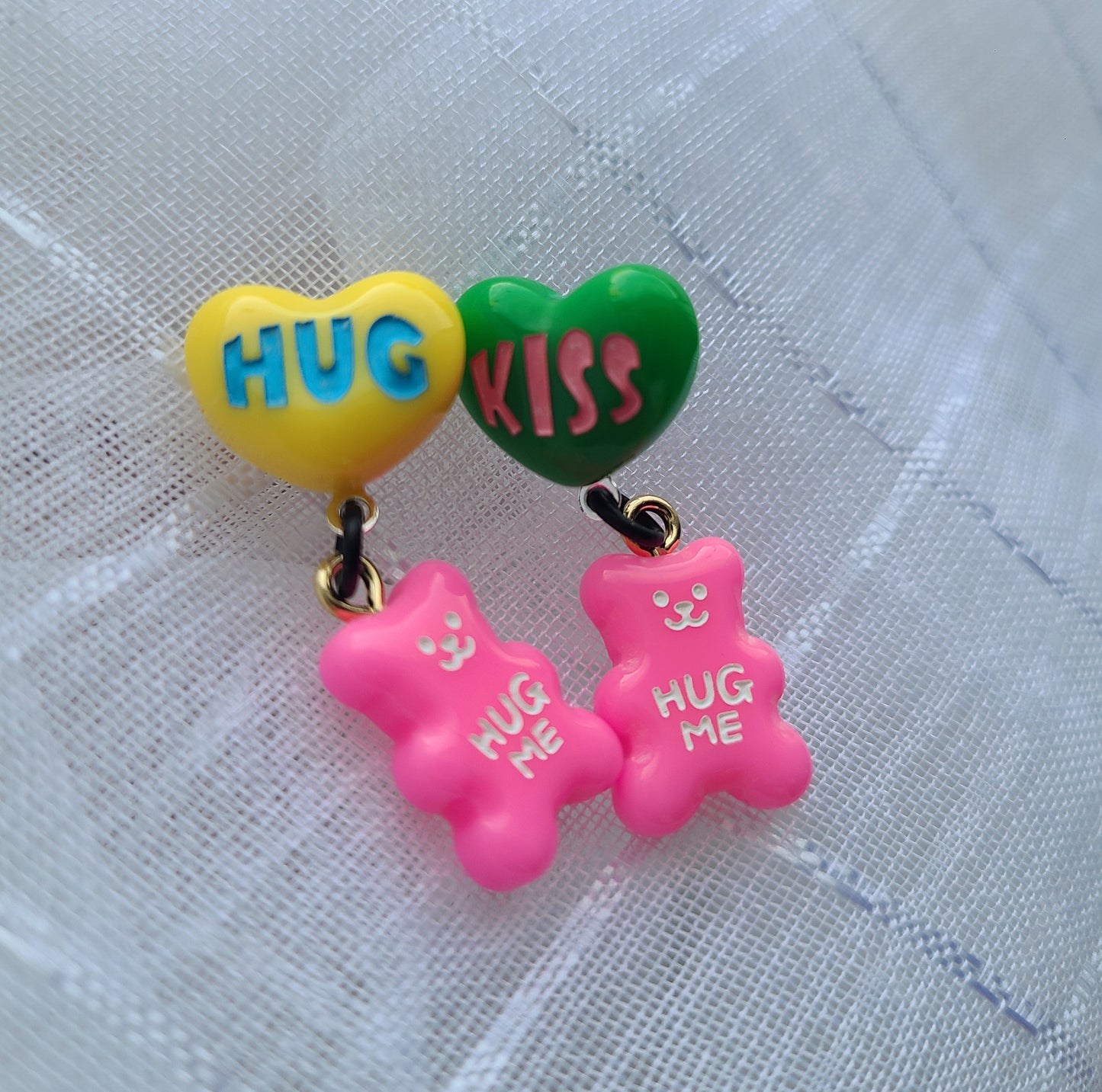 Pink Bear with Heart Earrings