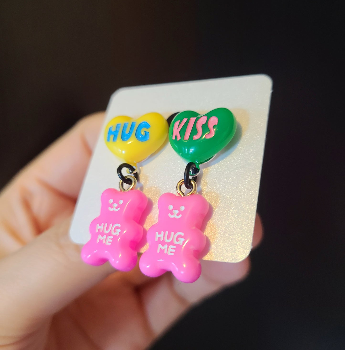 Pink Bear with Heart Earrings