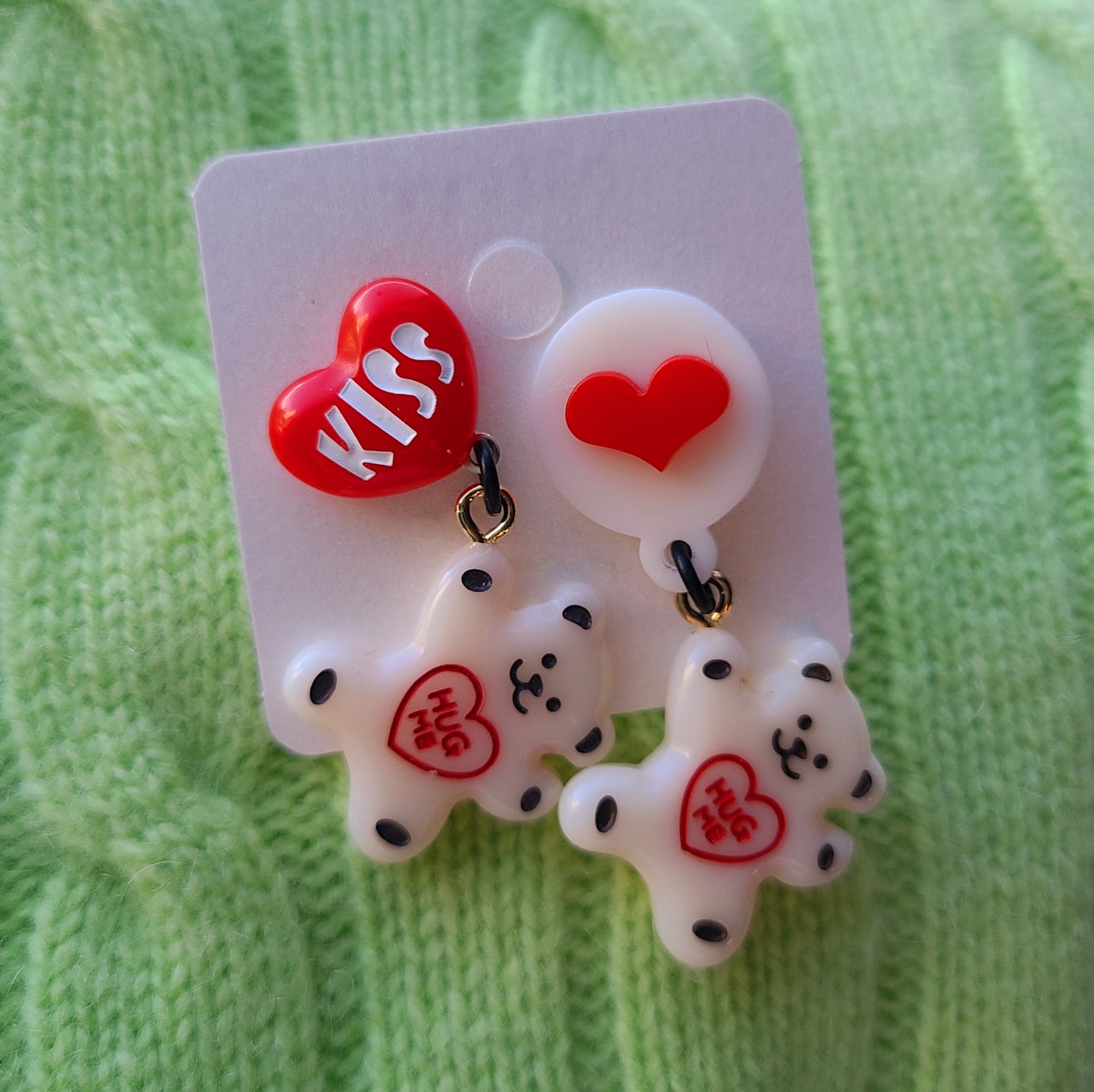 White Teddy Bear with Heart Earrings